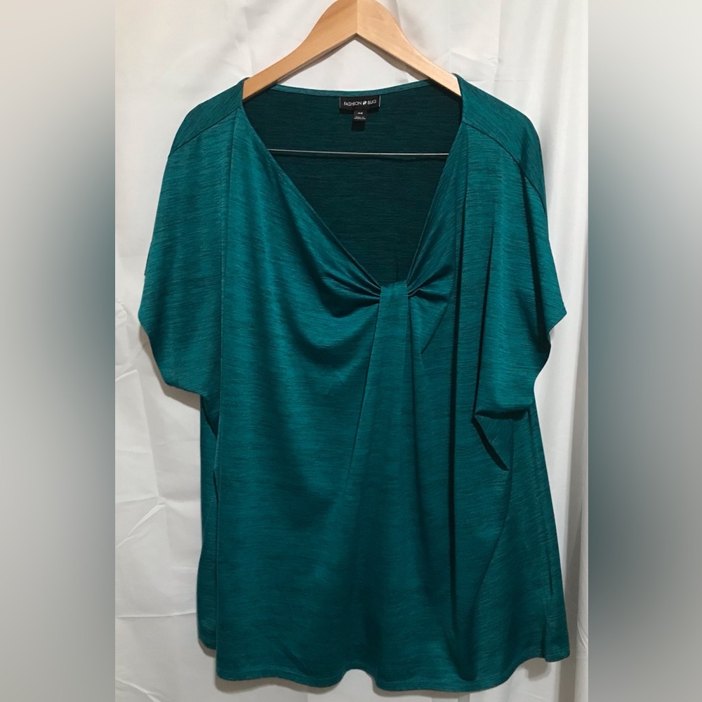 Fashion Bug Size 4X Teal Twist-Front Short Sleeve Top Shirt Blouse